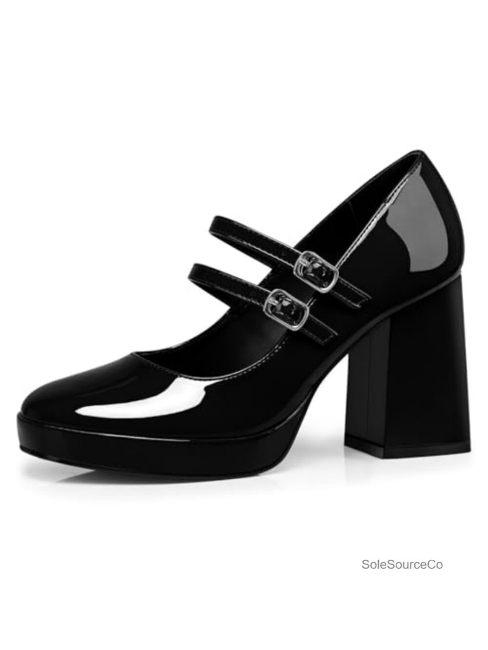 Women's Mary Jane Chunky Heel Pumps Faux Leather Closed Toe
